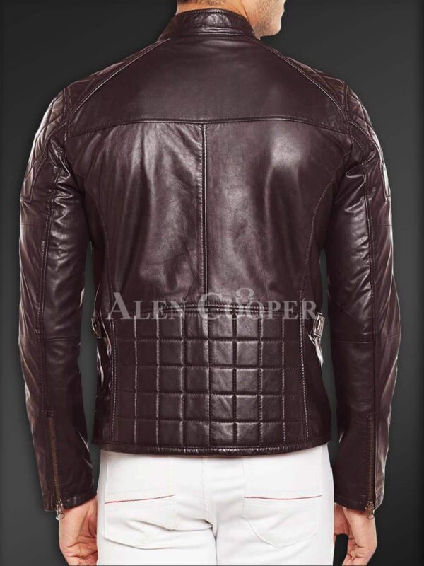 New Super Soft Slim Fit Quilted Real Leather Jacket for Men Coffee Back side view