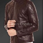 New Super Soft Slim Fit Quilted Real Leather Jacket for Men Coffee side view