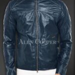 New Super Soft Slim Fit Quilted Real Leather Jacket for Men Navy