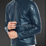 New Super Soft Slim Fit Quilted Real Leather Jacket for Men Navy side view