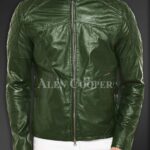New Super Soft Slim Fit Quilted Real Leather Jacket for Men Olive