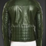 New Super Soft Slim Fit Quilted Real Leather Jacket for Men Olive Back side view