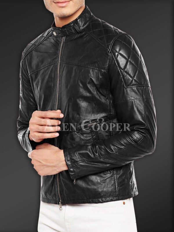 New Super Soft Slim Fit Quilted Real Leather Jacket for Men side view