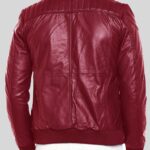 Quilted slim fit real leather jacket for men in Wine new back side view
