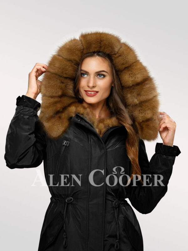 Reinvent your charm with women Canadian sable fur hybrid black parka convertibles