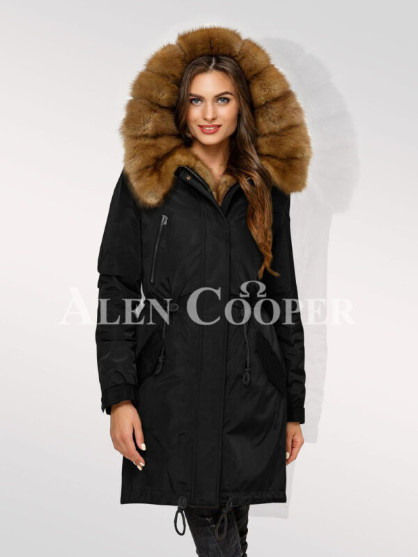 Reinvent your charm with women’s Canadian sable fur hybrid black parka convertibles