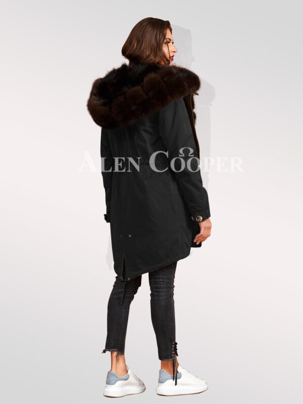 Exotic Arctic fox fur black parka convertibles to bring out the fairy in you back side view