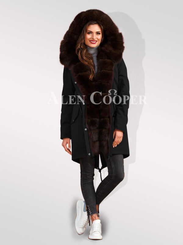 Exotic Arctic fox fur black parka convertibles to bring out the fairy in you for women