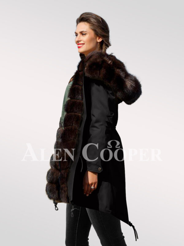 Exotic Arctic fox fur black parka convertibles to bring out the fairy in you view side view
