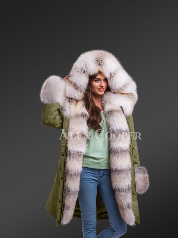 Fascinating variety of Blue frost fox fur green parka convertibles for women