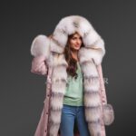 New Premium Blue frost fox fur hybrid pink parka convertibles for stylish divas