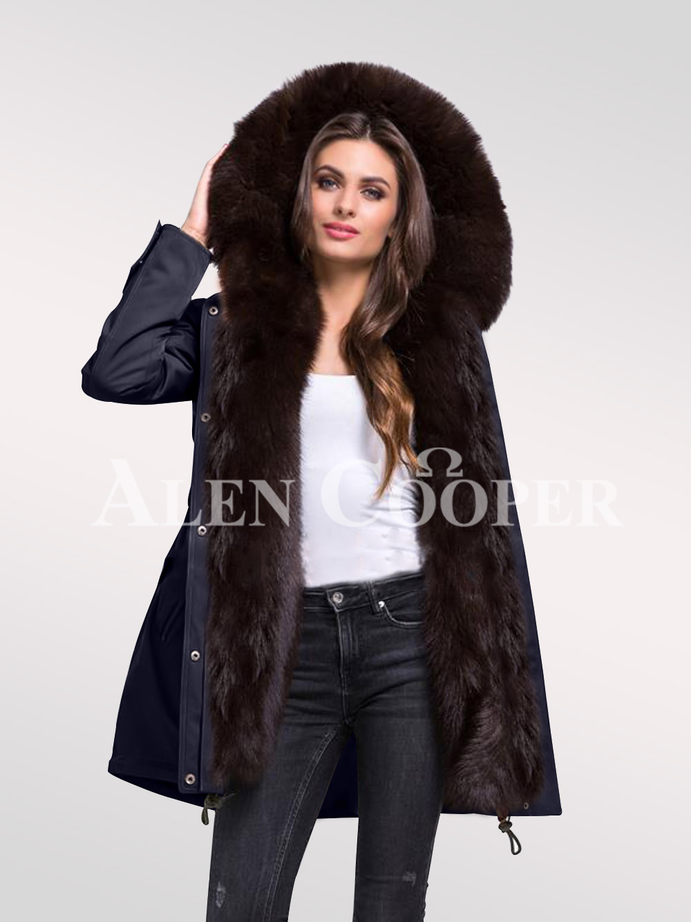 women's navy coat with hood