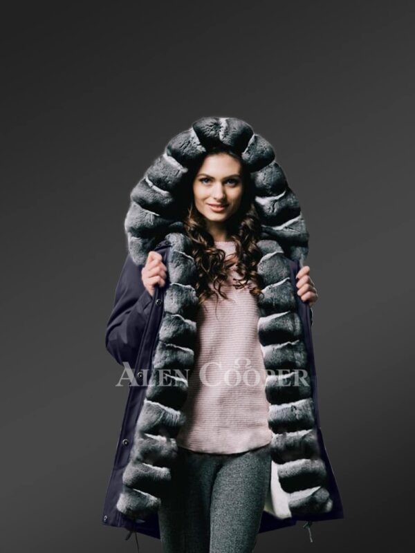 Chinchilla fur hybrid navy parka convertibles for the woman's in you new
