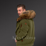 Finn raccoon fur hybrid Green parkas for trendy and elegant men new back side view