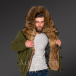 Finn raccoon fur hybrid Green parkas for trendy and elegant men new views