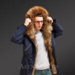 Finn raccoon fur hybrid navy parka convertibles for charming and carefree men new