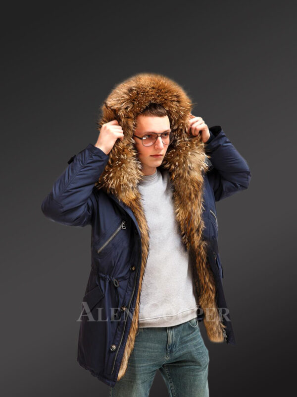Finn raccoon fur hybrid navy parka convertibles for charming and carefree men new