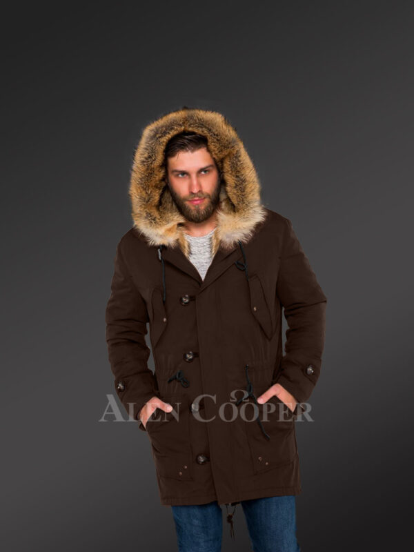 Golden Island fox fur hybrid coffee parkas for manly style and elegance new