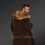 Golden Island fox fur hybrid coffee parkas for manly style and elegance new back 'side view