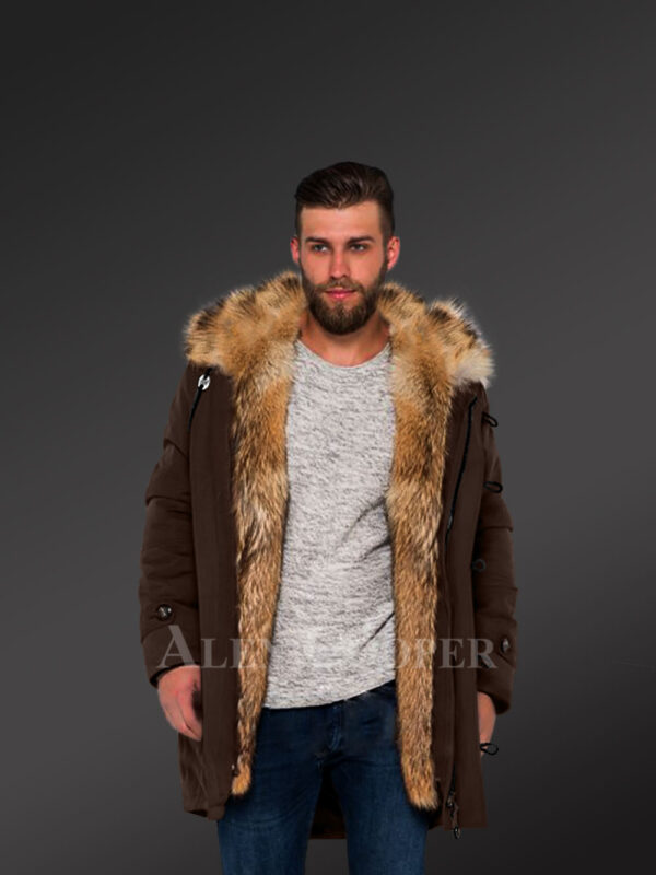 Golden Island fox fur hybrid coffee parkas for manly style and elegance new views