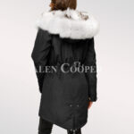Hybrid black parka convertibles for women made of authentic Arctic fox fur plates back side view