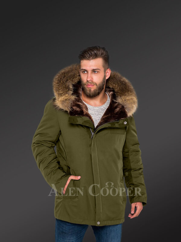 Hybrid green Finn raccoon fur parka convertibles to make men trendier and more fashionable new