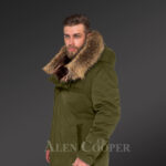 Hybrid green Finn raccoon fur parka convertibles to make men trendier and more fashionable new Side view