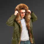Improve your identity with Finn raccoon fur hybrid green parka convertibles for men new view