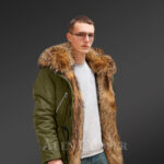 Improve your identity with Finn raccoon fur hybrid green parka convertibles for men new views