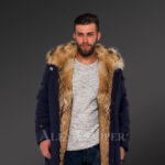 Masculine and stylish Golden Island fox fur hybrid navy parkas for men new view