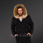 Mens Golden Island fox fur hybrid black parka convertibles for more stylish and elegant you! new Back side view
