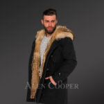 Men’s Golden Island fox fur hybrid black parka convertibles for more stylish and elegant you! new side view
