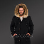 Men’s Golden Island fox fur hybrid black parka convertibles for more stylish and elegant you! new views