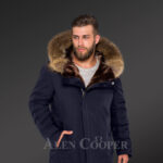 Men’s fashion trends redefined with Finn raccoon fur hybrid navy parka convertibles navy