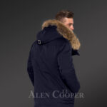 Men’s fashion trends redefined with Finn raccoon fur hybrid navy parka convertibles navy back side view