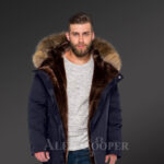 Men’s fashion trends redefined with Finn raccoon fur hybrid navy parka convertibles navy view