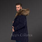 Men’s hybrid Navy Finn raccoon fur parka convertibles to reinvent charm and smartness! new Side view