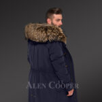 Men’s hybrid Navy Finn raccoon fur parka convertibles to reinvent charm and smartness! new back side view