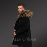 More charming and attractive men in hybrid Coffee Finn raccoon fur parka convertibles new side view