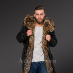 More charming and attractive men in hybrid Coffee Finn raccoon fur parka convertibles new view