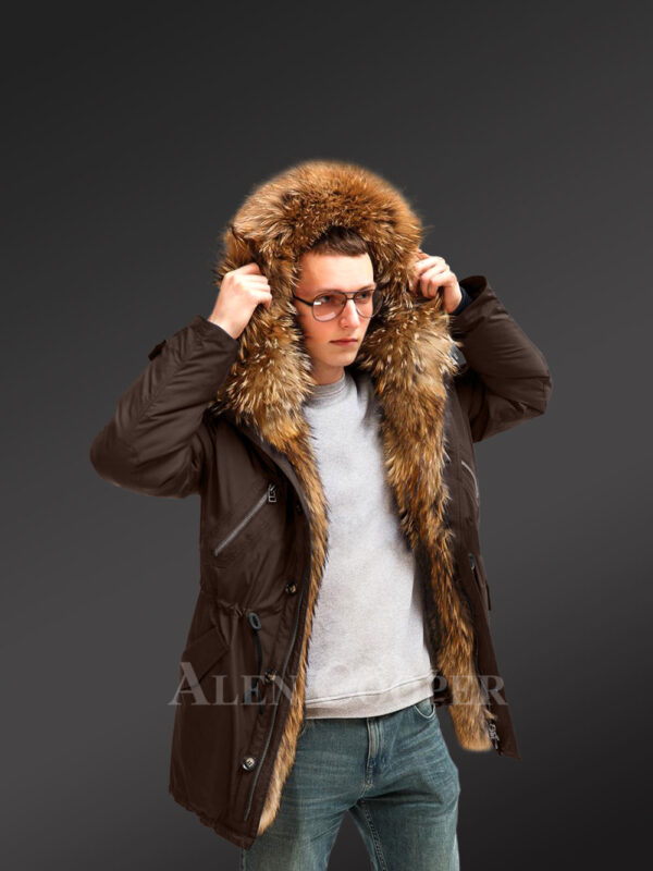 More stylish and elegant with Finn raccoon fur hybrid coffee parka convertibles for men new