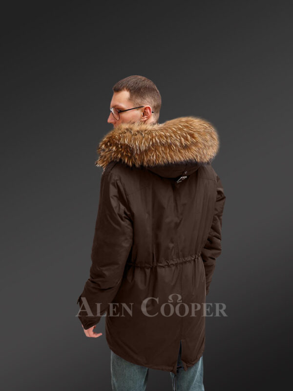 More stylish and elegant with Finn raccoon fur hybrid coffee parka convertibles for men new back view