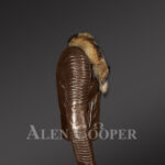 Raccoon fur collar real leather jacket with asymmetrical zipper closure in coffee new side views