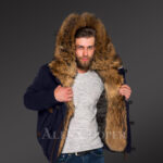 Tastefully crafted hybrid Finn raccoon fur Navy parka for men who dare new view