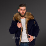 Tastefully crafted hybrid Finn raccoon fur Navy parka for men who dare! new view