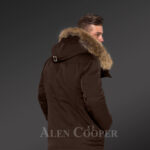 Time for men to reinvent themselves with hybrid Coffee Finn raccoon fur parka convertibles new back side view