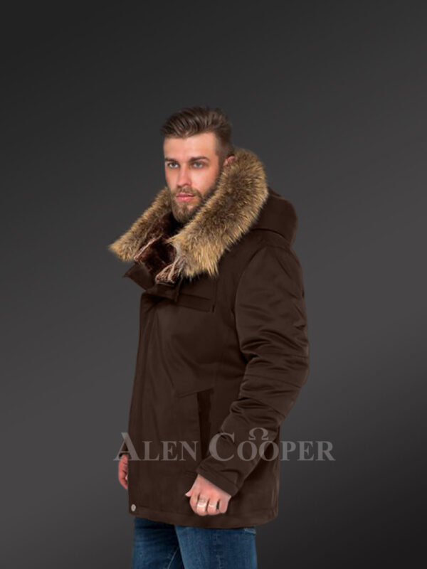 Time for men to reinvent themselves with hybrid Coffee Finn raccoon fur parka convertibles new side view