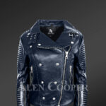Chic navy motorcycle leather jacket for women
