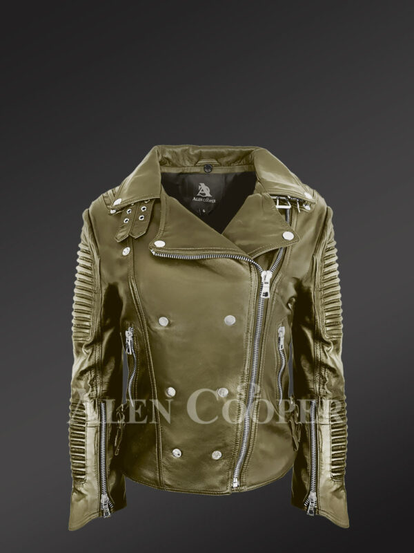 Classy and feminine olive moto jacket for women