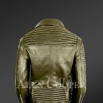 Classy and feminine olive moto jacket for women back side view